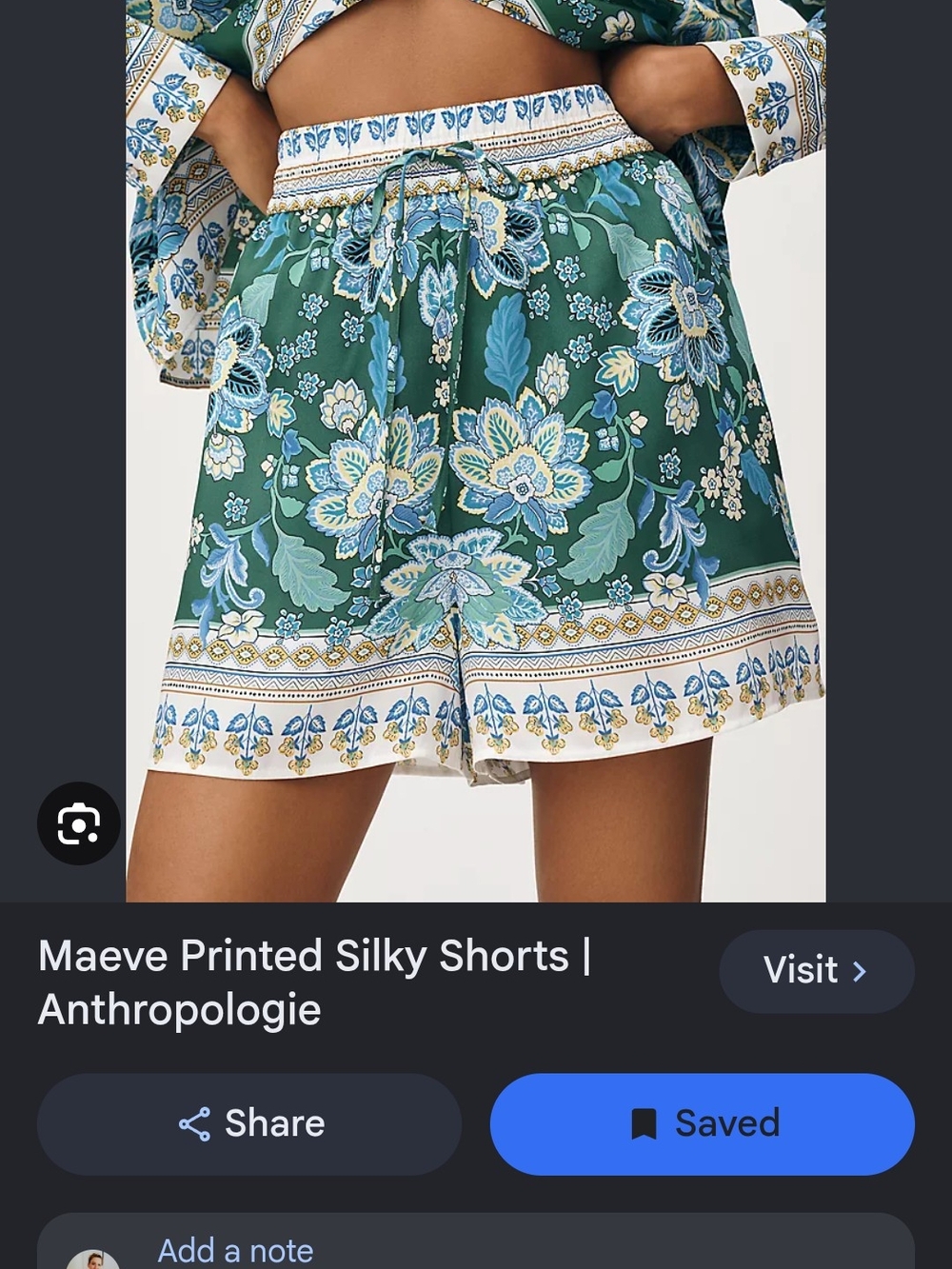 Maeve Green Floral High-Waist Shorts with Blue & Cream Accents